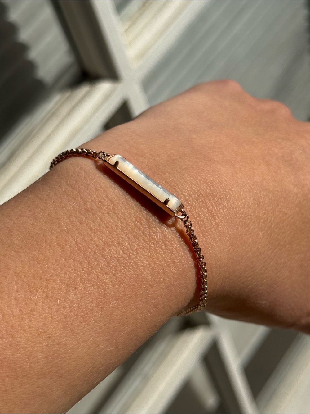 Kendra Scott Rose Gold Bar Bracelet with White Stone